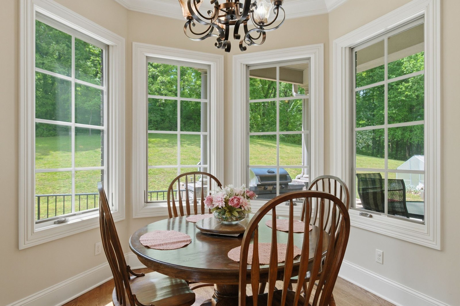 Primary suite with private fireplace and natural light