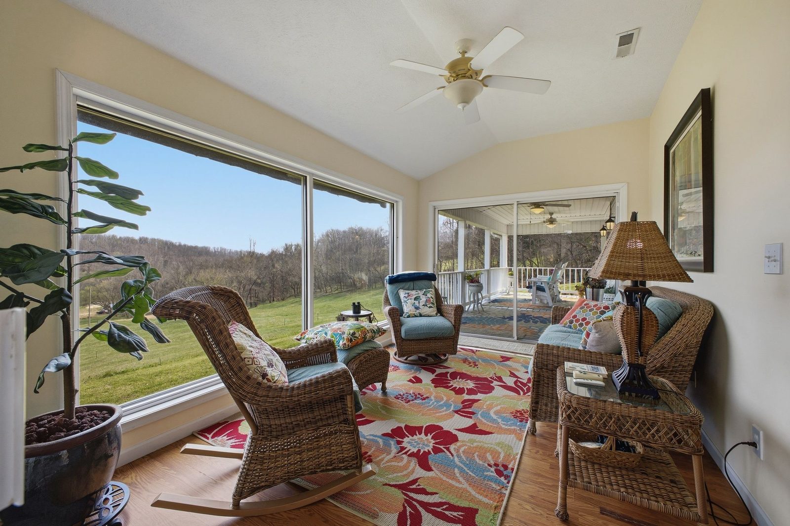 Sun filled Florida room overlooking the pastures